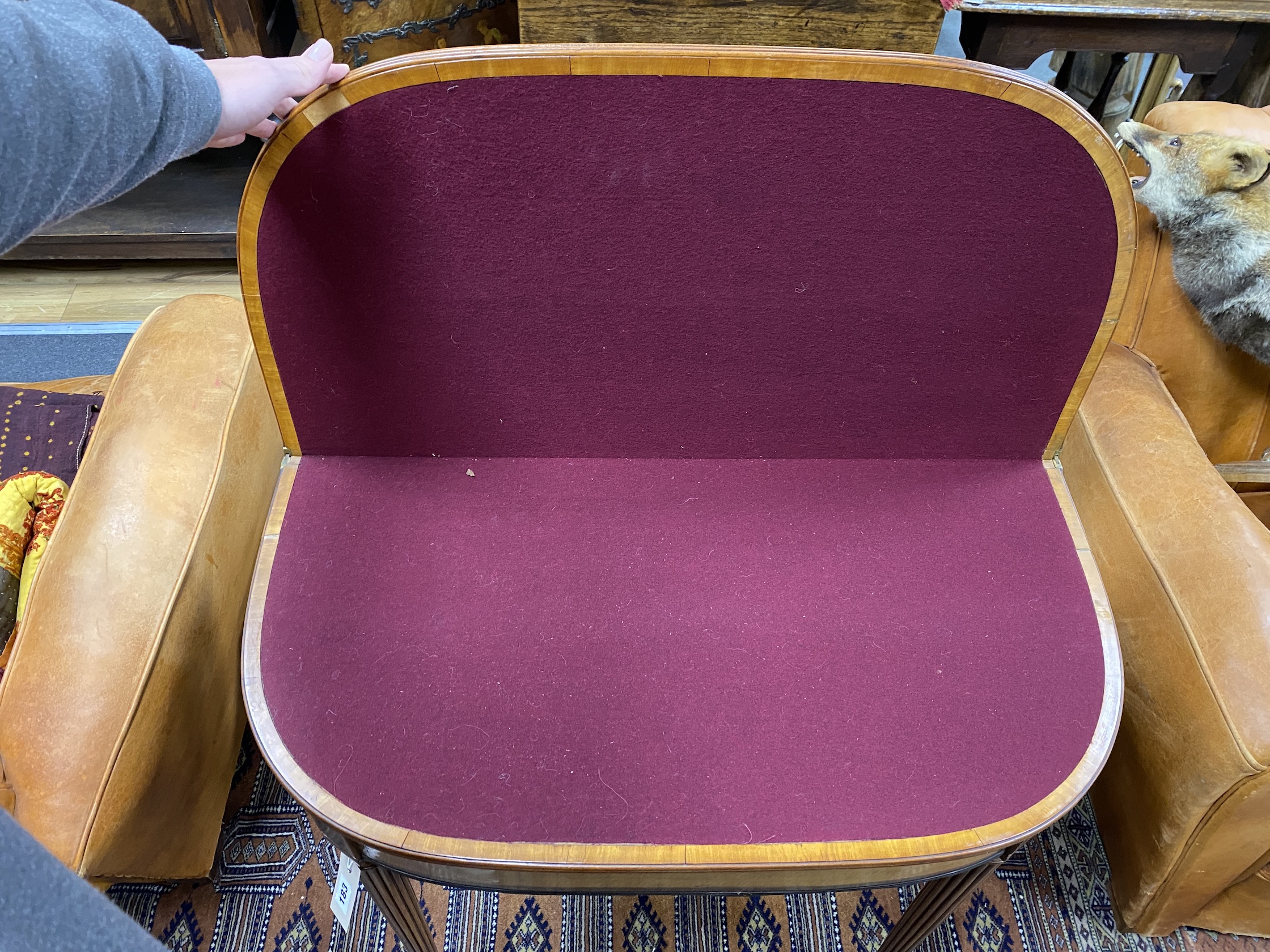 A George III rosewood banded satinwood D shaped card table width 82cm, width 43cm height 74cm